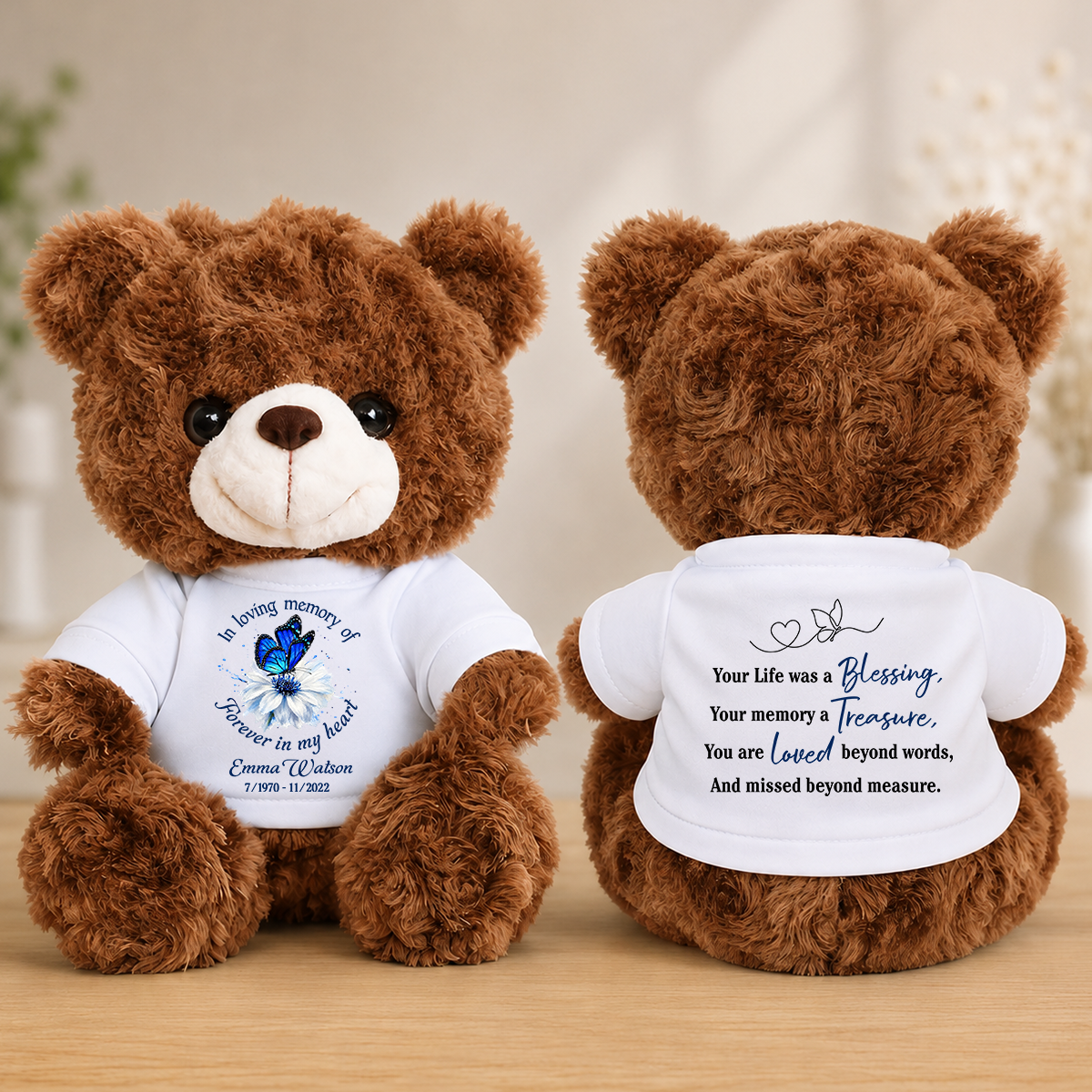Memorial Butterfly Forever In My Heart Teddy Bear - Memorial Gift - Personalized Plush Bear