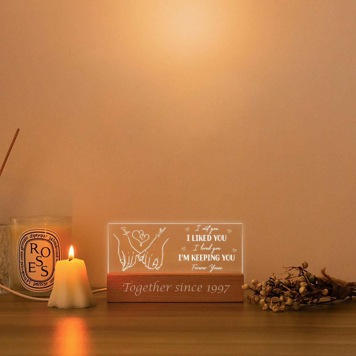 Forever Yours Personalized Couple Night Light, Romantic Valentine Couple, Wedding Gift, Gift for Her, Anniversary Gift, Bedroom Lamp