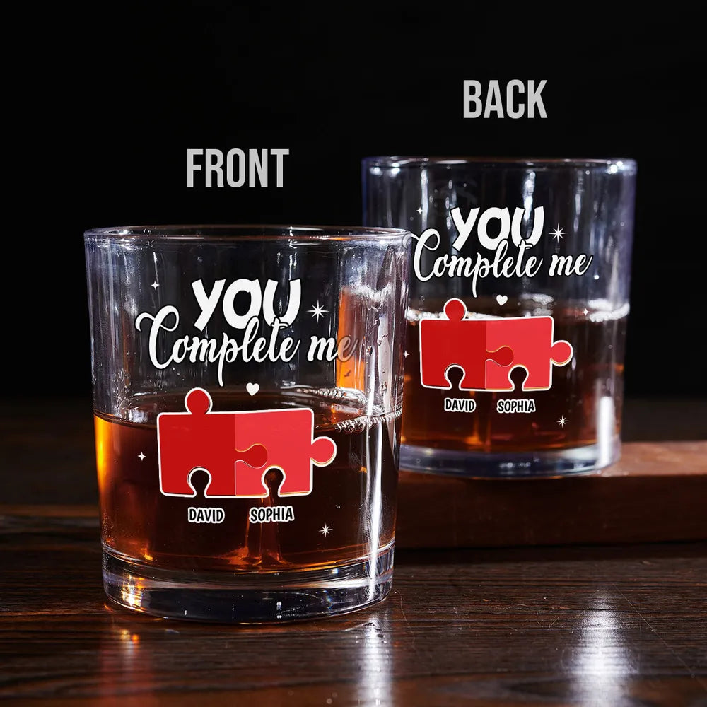 You Complete Me - Personalized Whiskey Glass - Anniversary Gift, Valentine's Day Gift For Couple