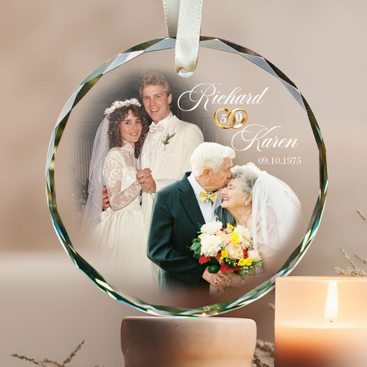 Personalized Wedding Anniversary Ornament, Custom Wedding Photo Ornament, 50th Anniversary Gift For Grandparents, Christmas Gift For Parents