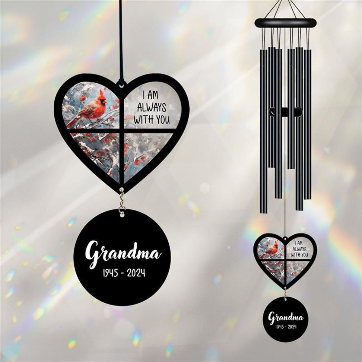 Personalized Memorial Wind Chime, Red Bird Wind Chime, Cardinal Bird Suncatcher Wind Chime, In Loving Memory, Family Gift, Love Family