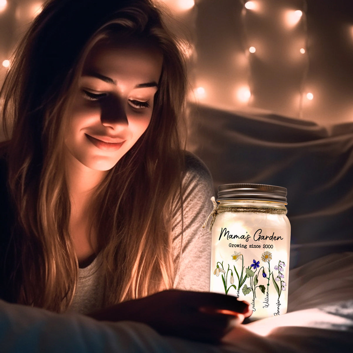Mama's Garden Birth Month Flower, Personalized Mason Jar Light, Mothers Day Gifts For Grandma, Gifts For Mom, Nana, Nanny, Custom Kids Names