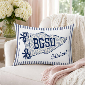 Personalized College Pillow, Custom Name Dorm Decor, Preppy Pennant Pillow, Floral Bow Pillow, Graduation Gift, College Bound Gift