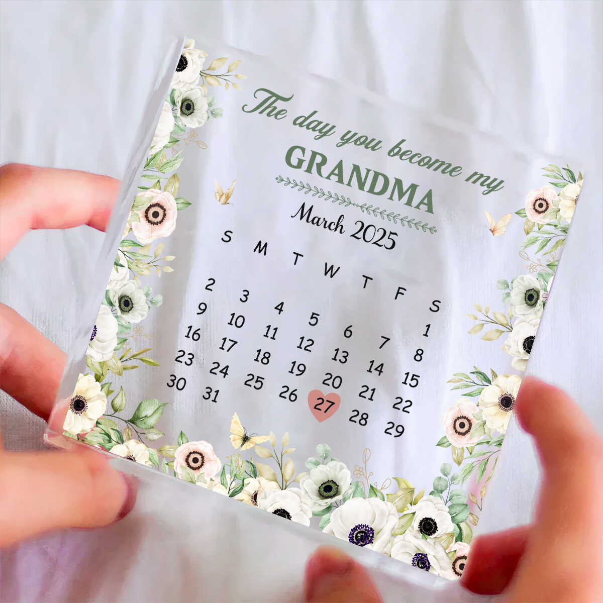 Personalized New Grandma Calendar Acrylic Block, Custom Calendar Acrylic, The Day You Became My Grandma, Grandma Gift, Mothers Day Gift For Grandma