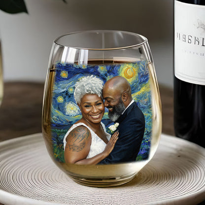 I'd Love You Longer Custom Photo - Personalized Wine Glass - Anniversary Gift, Valentine's Day Gift For Couple