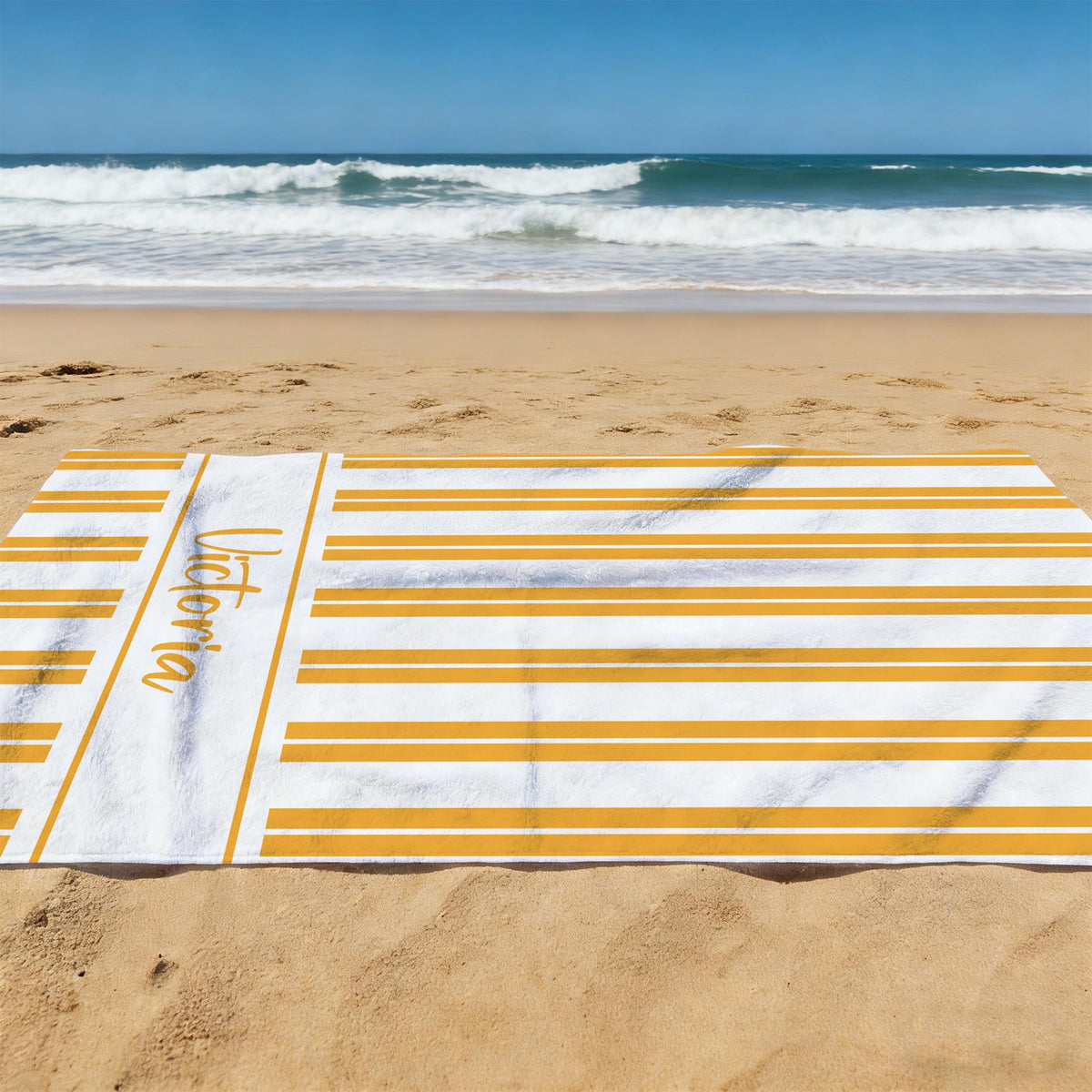 Custom Simple Striped Beach Towel, Pool Towel for Family, Summer Vacation Gift, Beach Lover's Gifts, Bachelorette/Birthday Party Gift