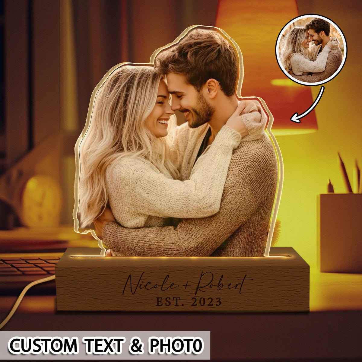 Personalized Valentines Gift For Him/Her, Couples Photo Night Light, Custom Photo Plaque Light, Birthday Gift For Boyfriend Girlfriend, Anniversary Gifts