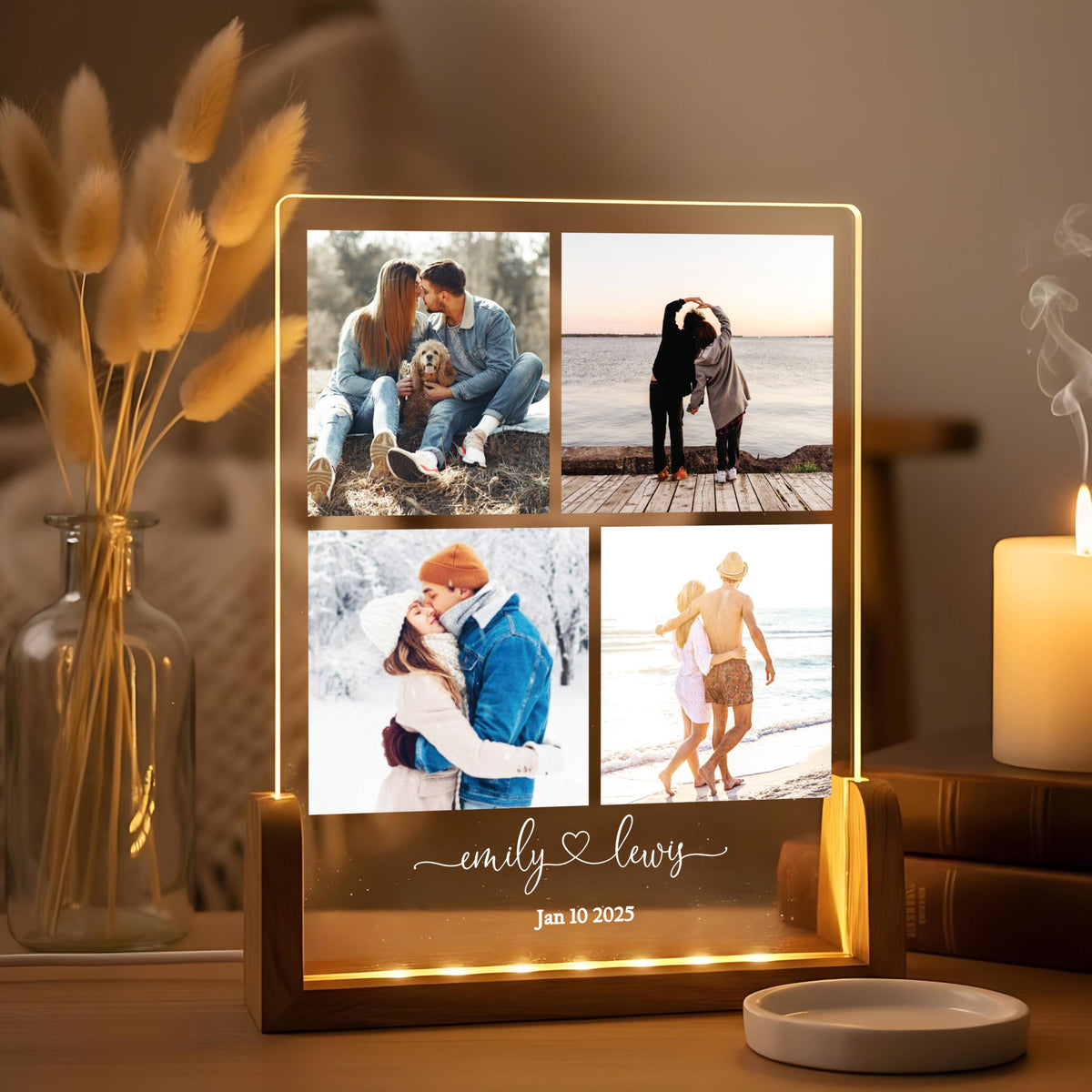 Personalized Silhouette Photo Night Light - Custom Anniversary Gift for Couple - Acrylic Photo Plaque - Unique Gift for Him or Her