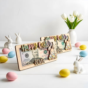 Personalized Easter Money Holder, Custom Wooden Cash Gift Frame, Handcrafted Bunny & Egg Easter Decor, Personalized Easter Gift for Children
