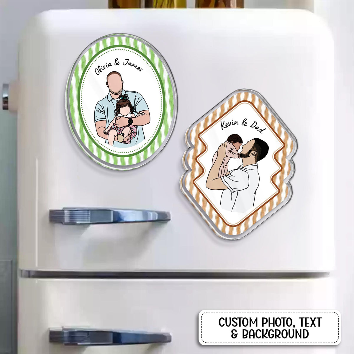 Personalized Portrait From Photo Dad And Kids Magnet: Custom Photo Frame Magnet, Fathers Day Gift For Dad, Gift For Husband, New Dad Gift