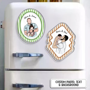 Personalized Portrait From Photo Dad And Kids Magnet: Custom Photo Frame Magnet, Fathers Day Gift For Dad, Gift For Husband, New Dad Gift