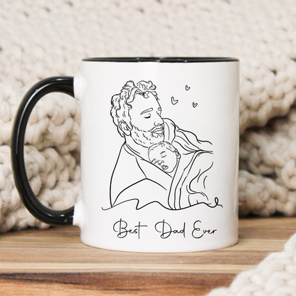 Custom Portrait Mug, Custom Photo Mug for Dad, Papa Photo Mug, Father Line Drawing Mug, Personalized Photo Mug, Dad Line Portrait Mug