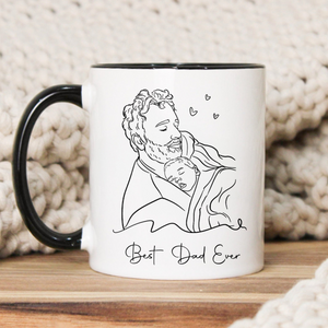 Custom Portrait Mug, Custom Photo Mug for Dad, Papa Photo Mug, Father Line Drawing Mug, Personalized Photo Mug, Dad Line Portrait Mug