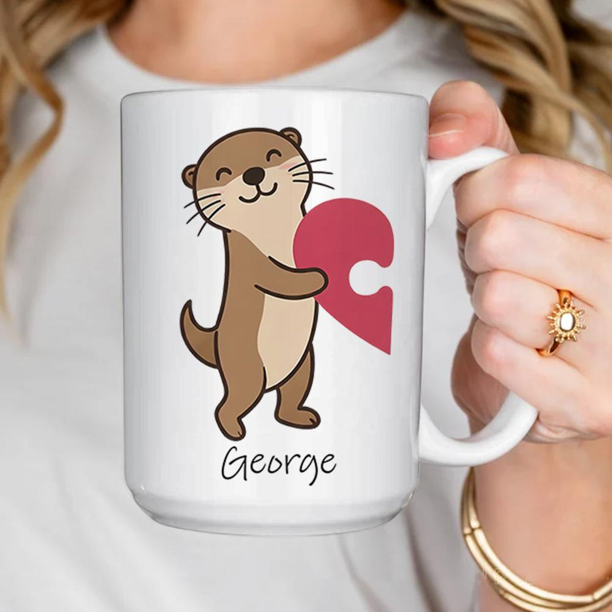 Custom Couple Gift, Valentine Couple Mug Personalized Otter Couple Mug Set, Custom Name Puzzle Heart Mugs, Cute Animal Gift for Couples