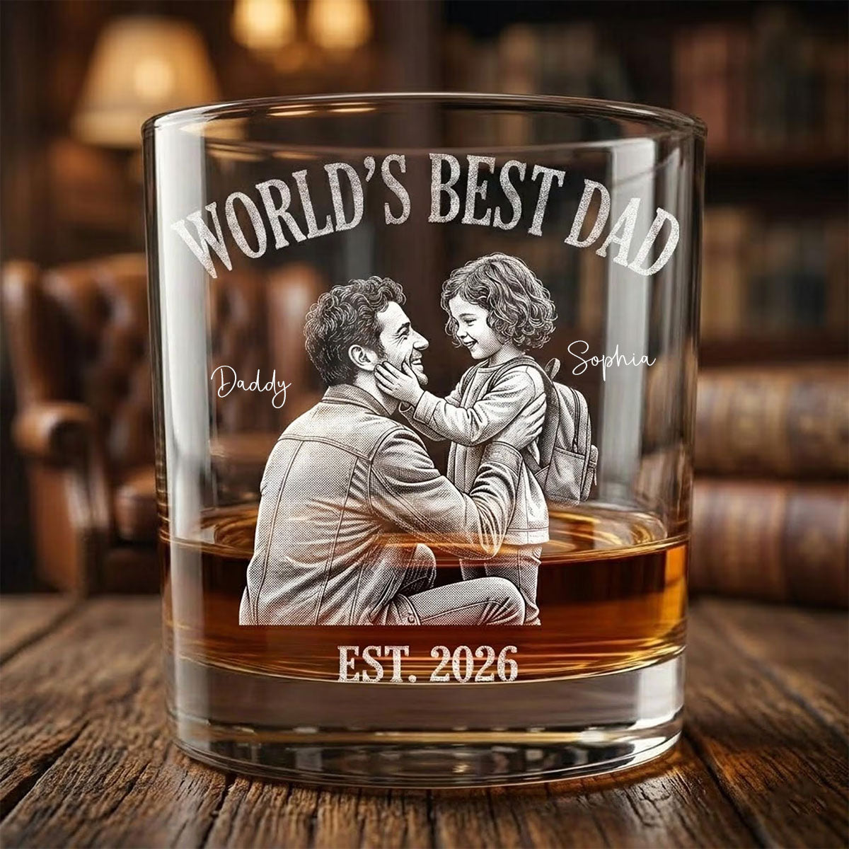 Personalized Photo Dad Whiskey Glass,Custom Photo Whiskey Glass for Dad, Daddy Est Glass, Father's Day Gift for Dad