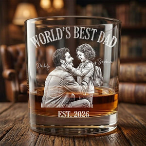 Personalized Photo Dad Whiskey Glass,Custom Photo Whiskey Glass for Dad, Daddy Est Glass, Father's Day Gift for Dad