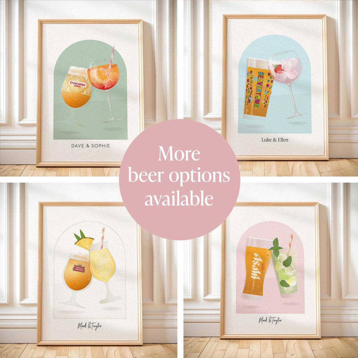 Personalised Name Wine, Beer & Cocktail Wall Art, Bar Cart Decor, Cocktail Bar At Home Decor