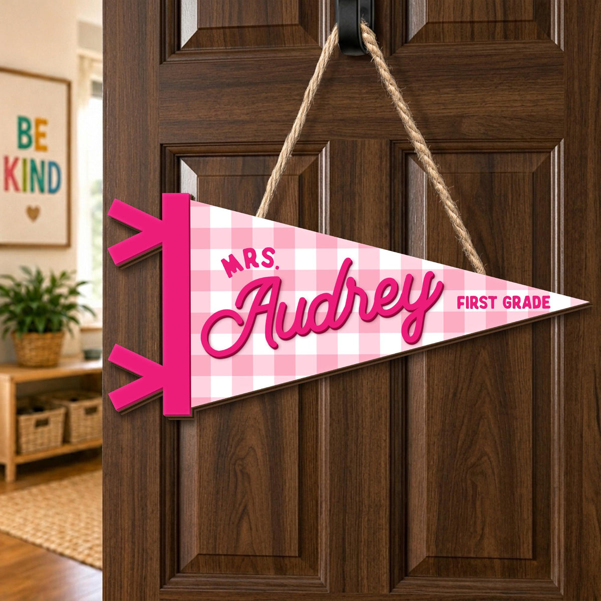 Personalized Teacher Door Hanger, Custom Teacher Name Sign, Pennant Flag Classroom Door Sign, Classroom Decor, Teacher Gift, Back To School