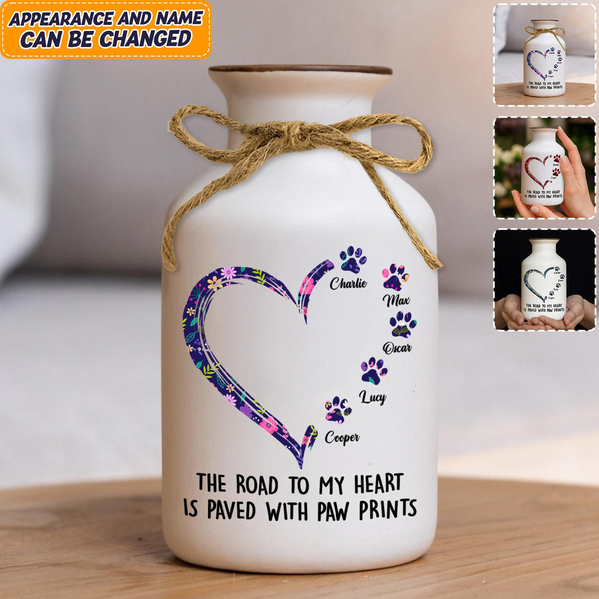 Personalized Pet Flower Pot, Custom Paw Print Vase, Dog Lover Gift, The Road to My Heart Is Paved With Paw Prints