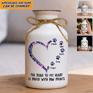 Personalized Pet Flower Pot, Custom Paw Print Vase, Dog Lover Gift, The Road to My Heart Is Paved With Paw Prints