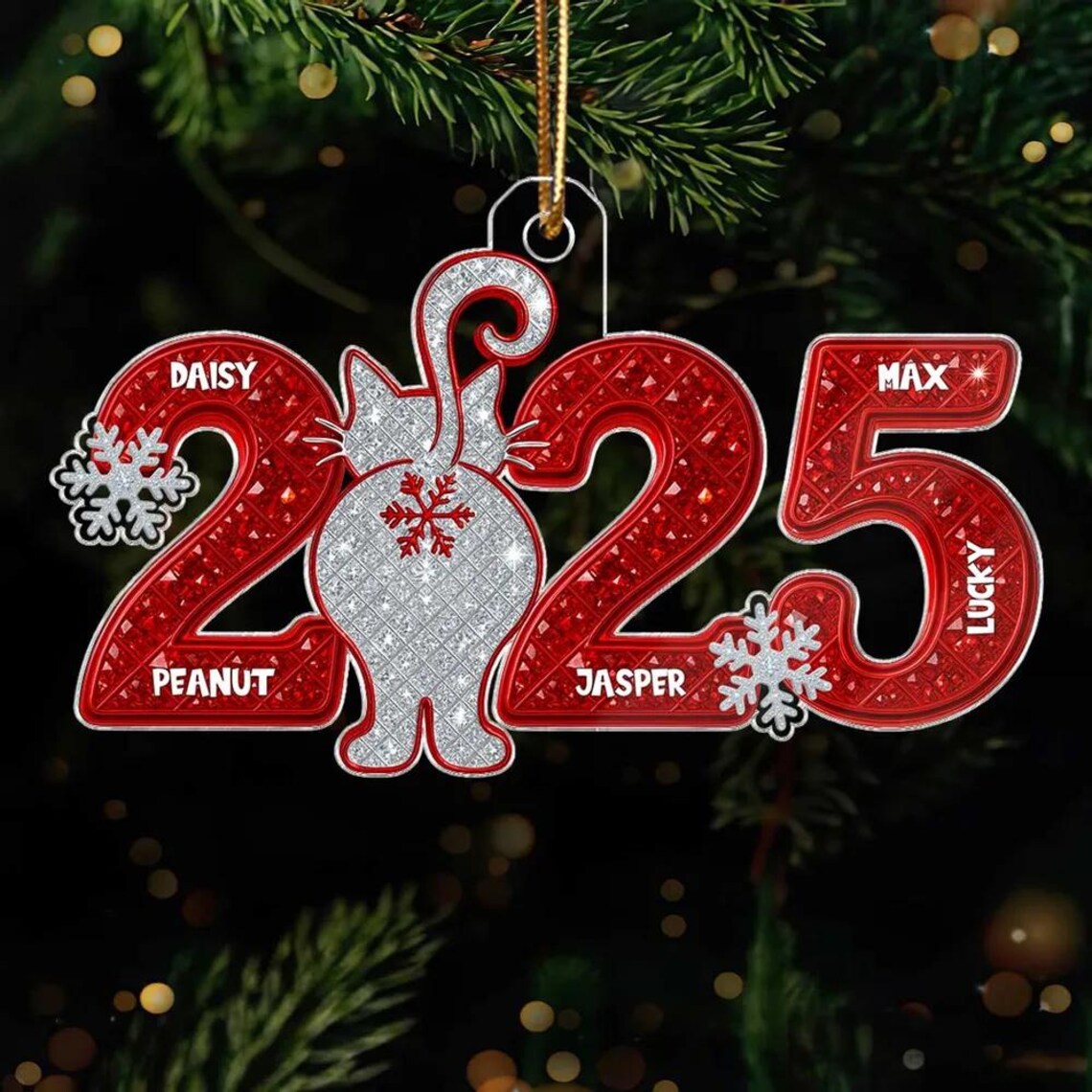3D Shining Effect Christmas Cat Custom Names - Personalized Acrylic Ornament, Perfect Gift for Cat Lovers to Celebrate the Holiday Season