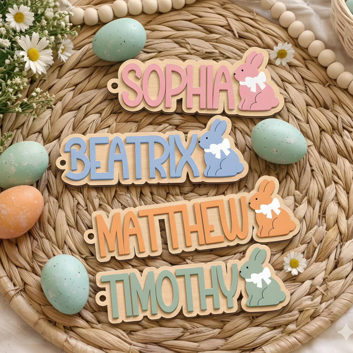 Easter Basket Name Tag, Laser cut 3D, Custom Engraved Bunny Tag, Personalized Name Tag, Easter Basket Name, Easter Gift, Name Tag, Spring