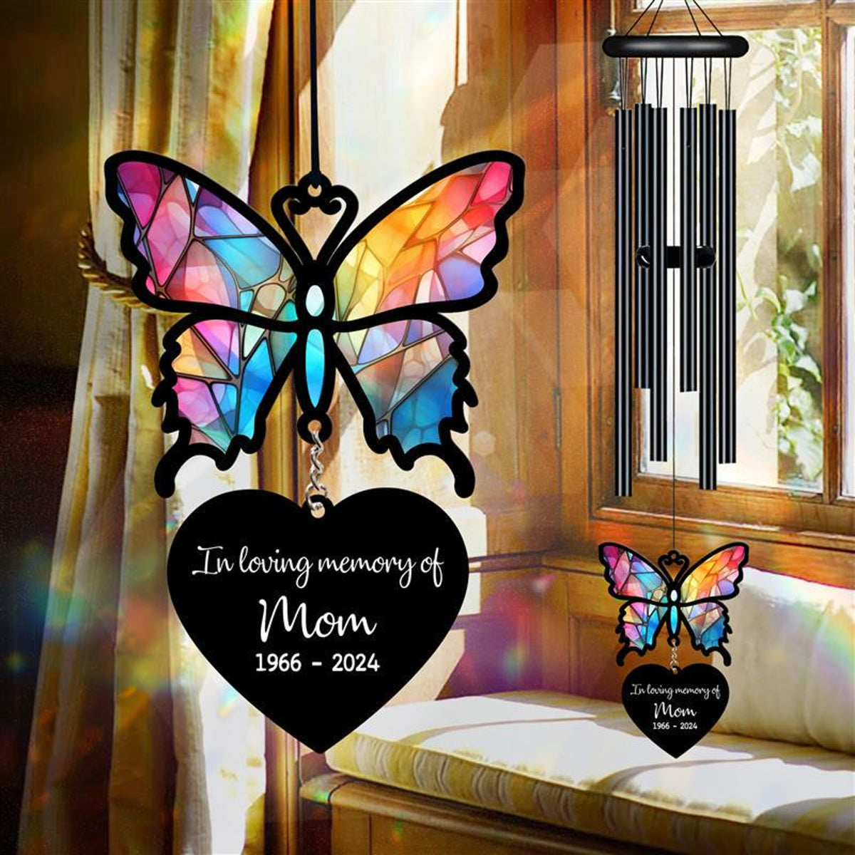Personalized Memorial Wind Chime, Butterfly Wind Chime, Butterfly Suncatcher Wind Chime, In Loving Memory, Family Gift, Love Family