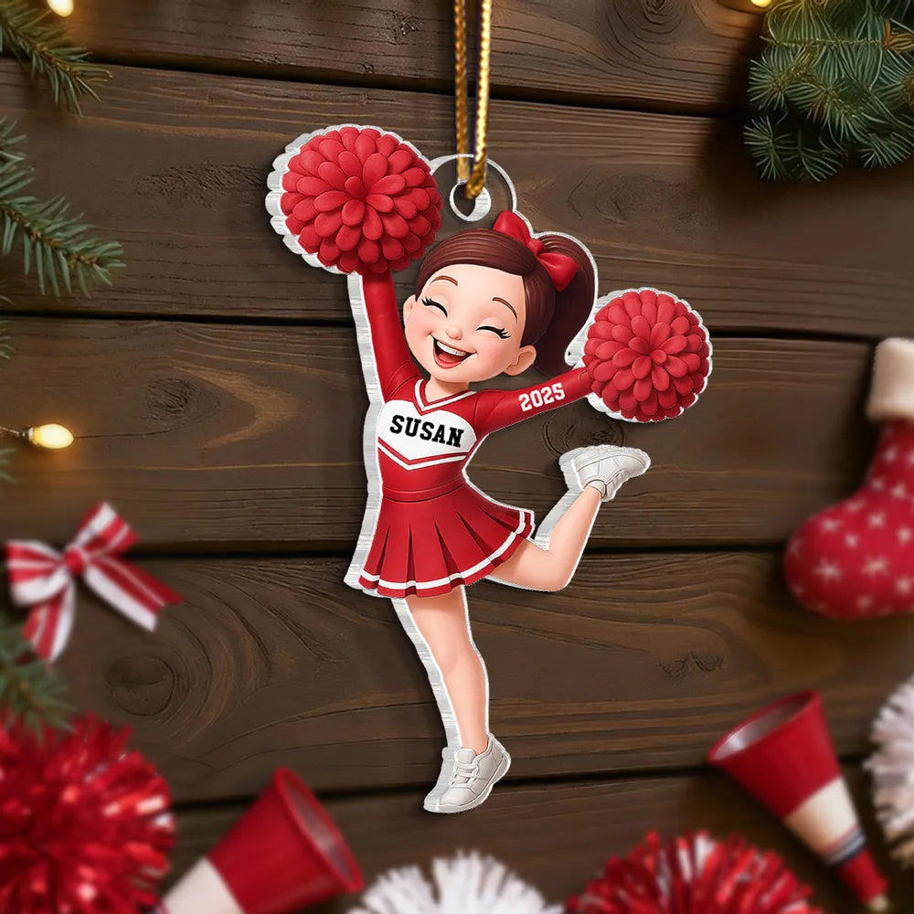 Personalized 3D Effect Cheerleader Girl Personalized Acrylic Ornament, Christmas Gift for Daughter, for Granddaughter