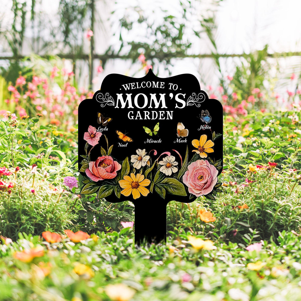 Personalized Garden Sign, Custom Mom's Garden Plaque, Butterfly Name Stake, Outdoor Yard Decor, Flower Sign, Family Gift, Nana's Blessings