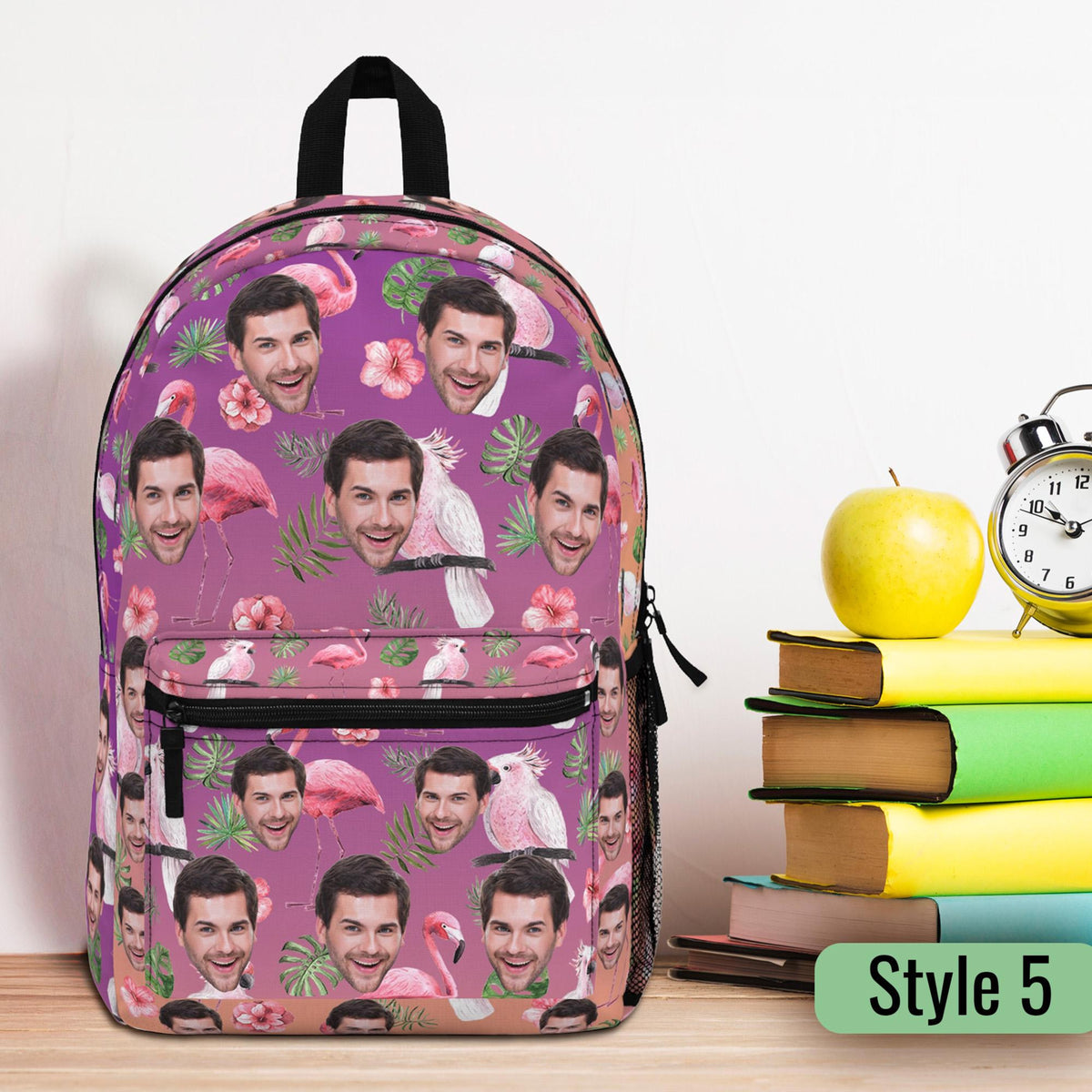 Custom Backpack with Face Photo and Hawaii Flowers Pattern, Personalized Back to School Bag Gift, First day of School