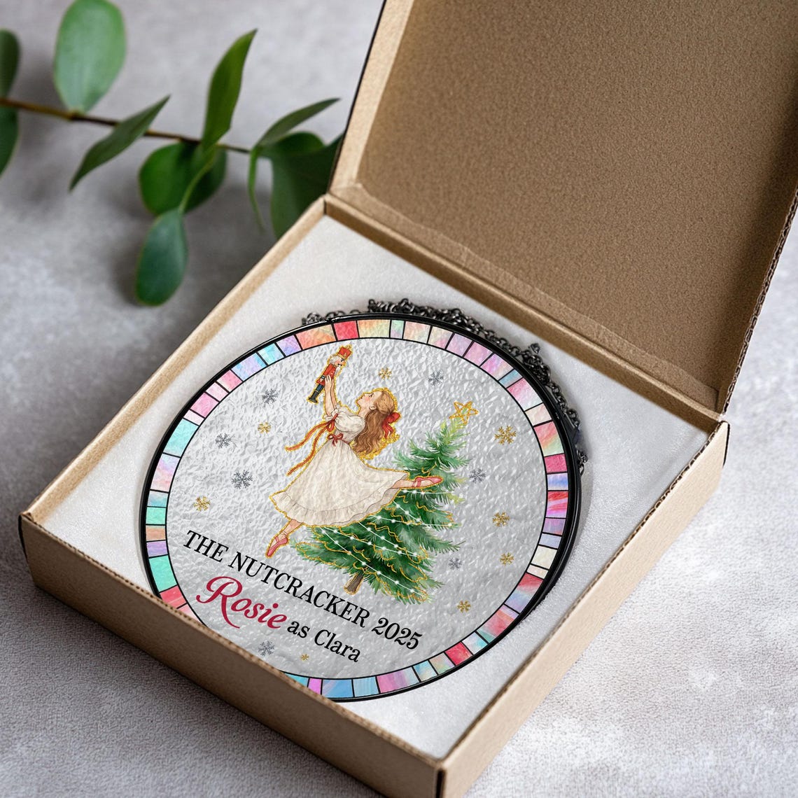 Personalized Nutcracker Stained Glass Suncatcher Ornament, Nutcracker Ballerina Ballet Dancer Gift, Nutcracker Daughter Christmas Gift