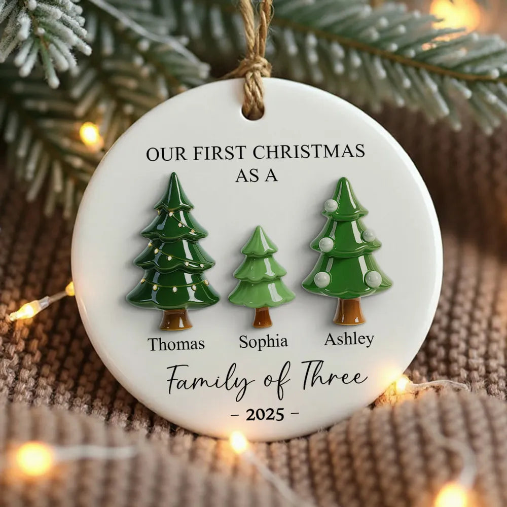 First Christmas As Family Christmas Tree 3D Effect - Personalized Ceramic Ornament - Christmas Decor For Family