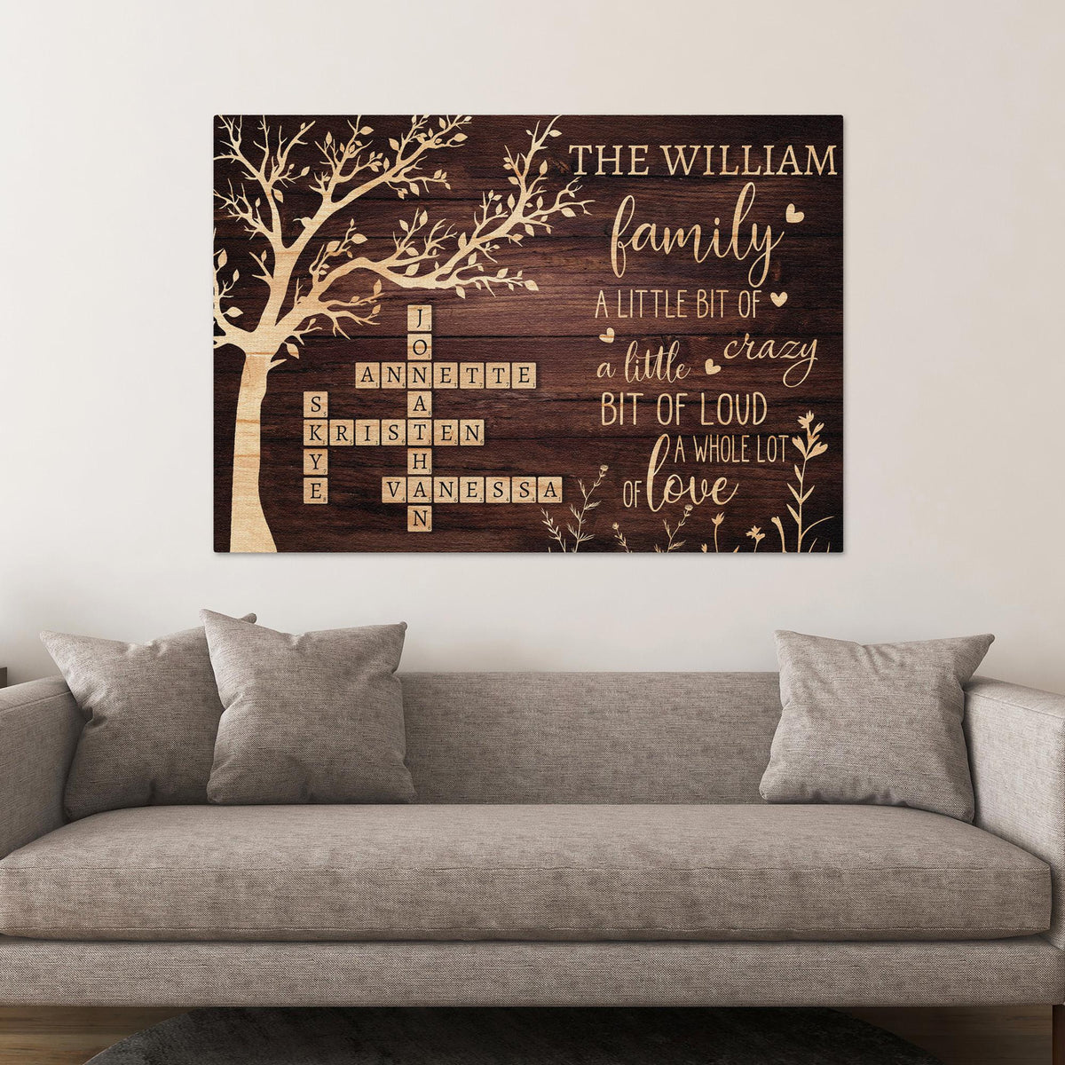 Personalized Family Crossword Sign, Custom Family Name Canvas, Scrabble Family Wall Art, Family Tree Wall Decor, Housewarming Gift
