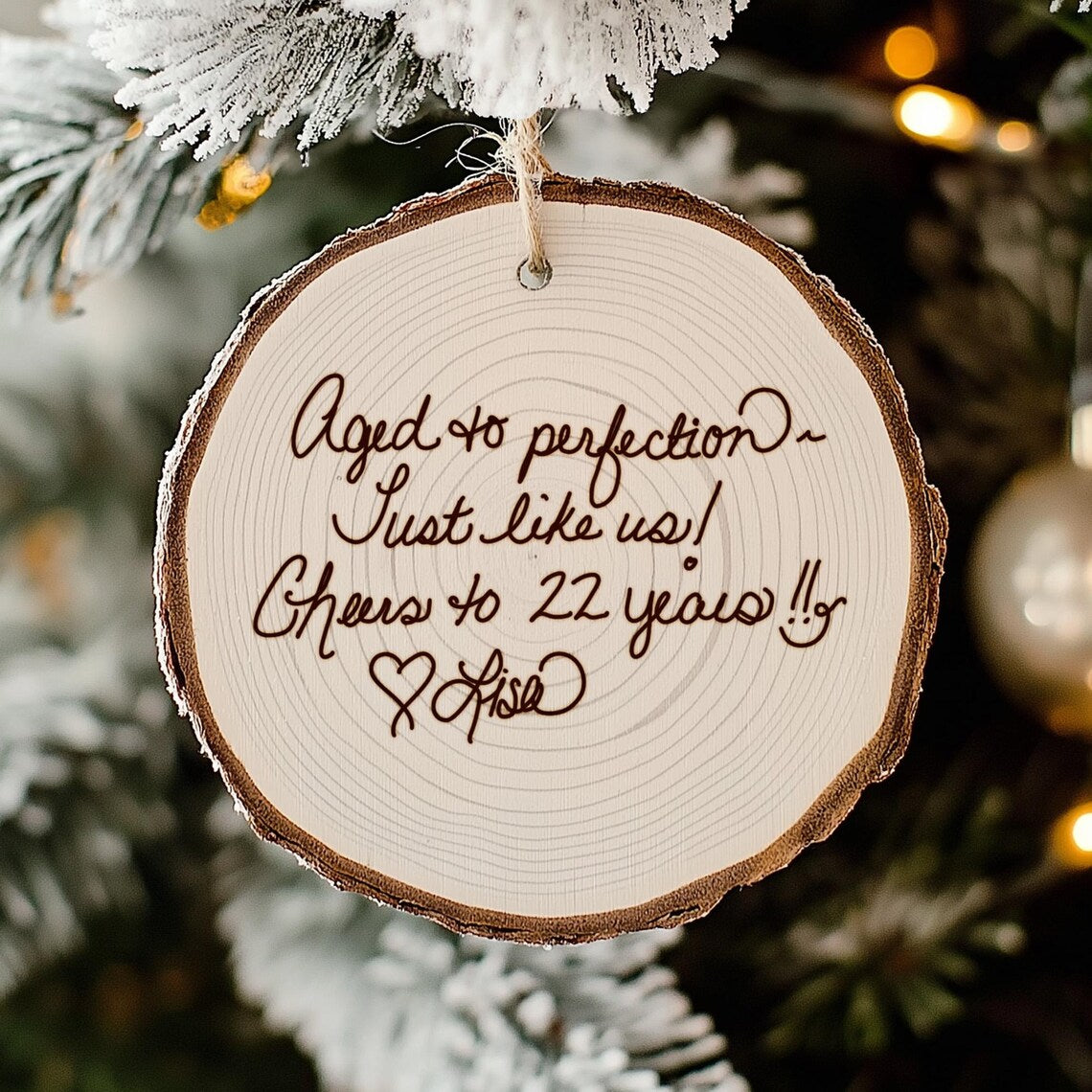 Personalized Handwritten Wood Ornament, Custom Actual Handwriting Photo Ornament, Anniversary Couple Ornament, Unique Dad Mom Memorial Gifts