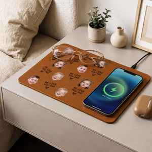 Happy Father's Day Custom Kid's Faces - Personalized Wireless Charging Mat - Gift For Dad Grandpa, Father's Day Gift