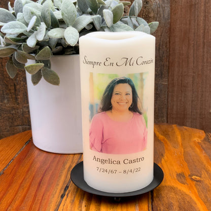 In Loving Memory Custom Photo - Custom LED Flameless Candle - Sympathy Gift for Loss of Loved One Gift