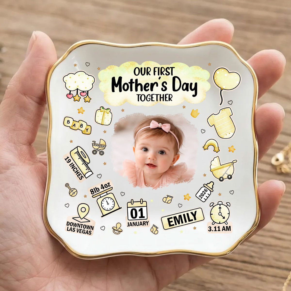 Custom Photo Our First Mother's Day Information Icon - Personalized Ring Dish