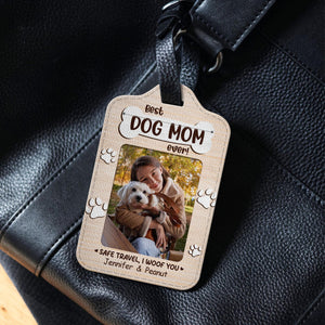 Personalized Dog Lover Leather Luggage Tag, Custom Photo & Name Engraved, Pet Travel Accessory, Gift for Dog Mom