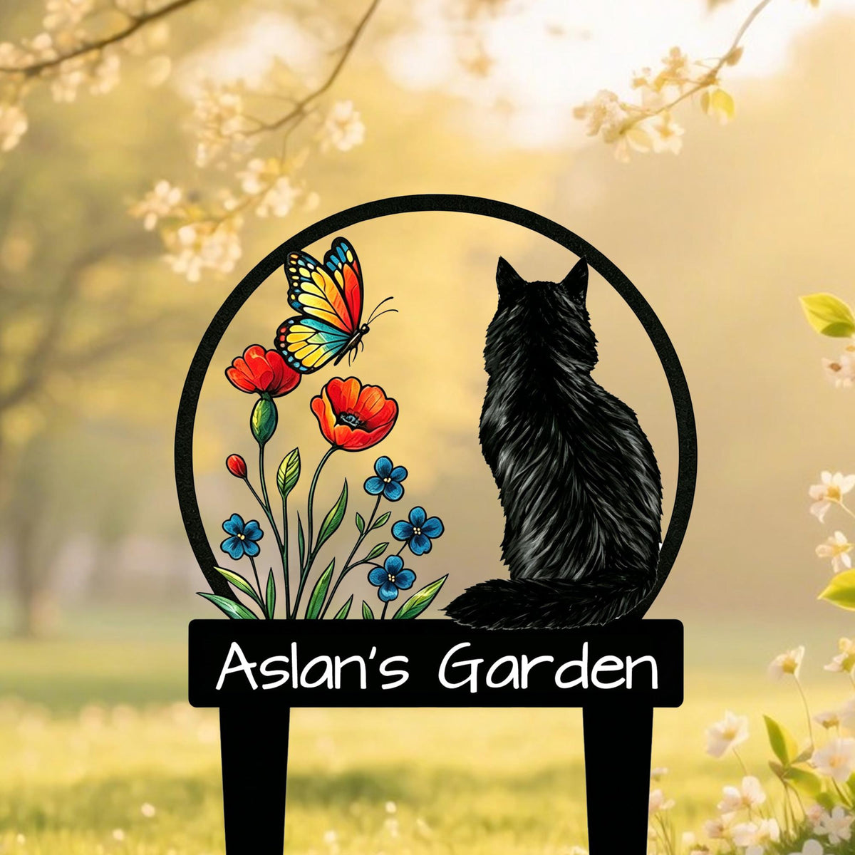 Personalized Cat Garden Sign, Custom Cat Memorial Sign, Metal Garden Decor, Flower Yard Art, Outdoor Decor, Cat Lover Gift, Garden Name Sign