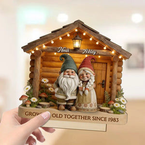 Eternal Love Gnome Couple At Wooden Cabin - Personalized Wooden Plaque - Heartfelt Gift For Couple