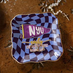 Custom School Pennant Flag Ring Dish, Personalized College Graduation Gifts for Her, Class of 2026 Keepsake Gift