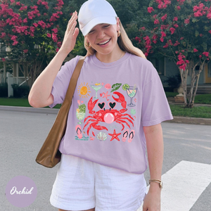 Comfort Colors Funny Crab Shirt, Crab Blowing Bubble Graphic Tee, Beach Vibes Nautical T-shirt, Summer Vacation Gift, Graphic Summer Shirt