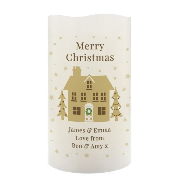 Festive Village Merry Christmas - Custom LED Flameless Candle - Christmas Gift For Couple, Family, Friends