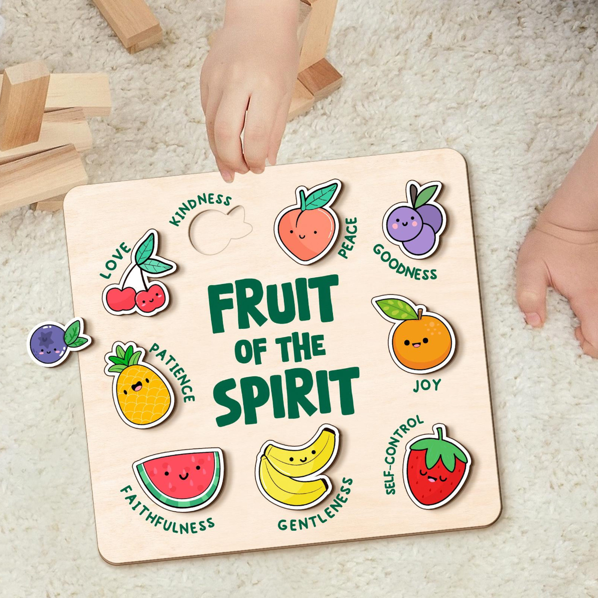 Fruit Of The Spirit Puzzle Gift, Custom Wooden Name Puzzle, Christian Gift for Kids, Baby Girl Gift, Godchild Gift, Toddlers Birthday Gifts