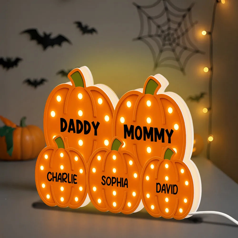 Family With Little Pumpkins - Personalized Acrylic Light Box - Gift For Mom, Grandma, Fall Season Home Decor
