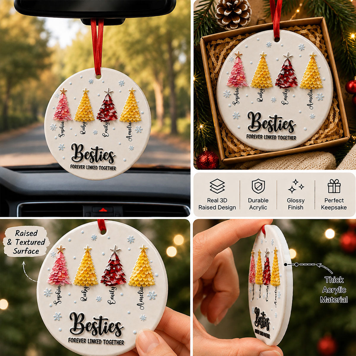 Besties Forever Linked Together Ornament - Real 3D Raised Ornament