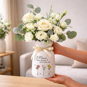 Personalized Mom Garden Ceramic Vase, Custom Birth Flower Vase for Mom, Grandma Garden Vase, Mother's Day Gift for Mom, Nana Gift