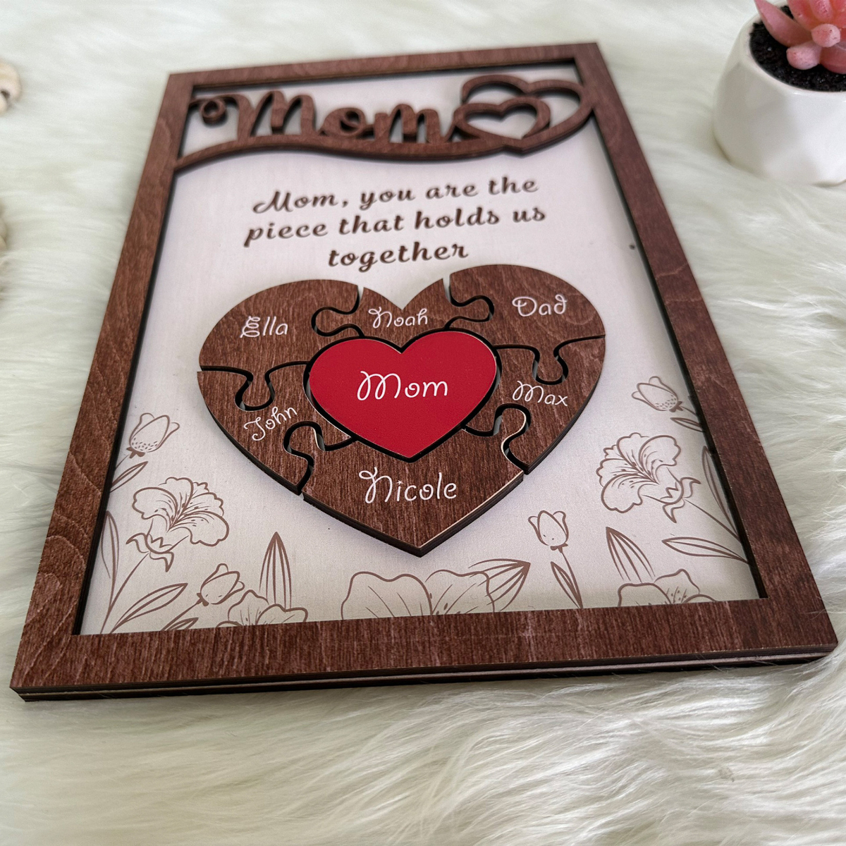 Personalized Mothers Day Puzzle Sign, You are the Piece that holds us together, Mothers day gift, Gift for Mom, Engraved Wood Sign