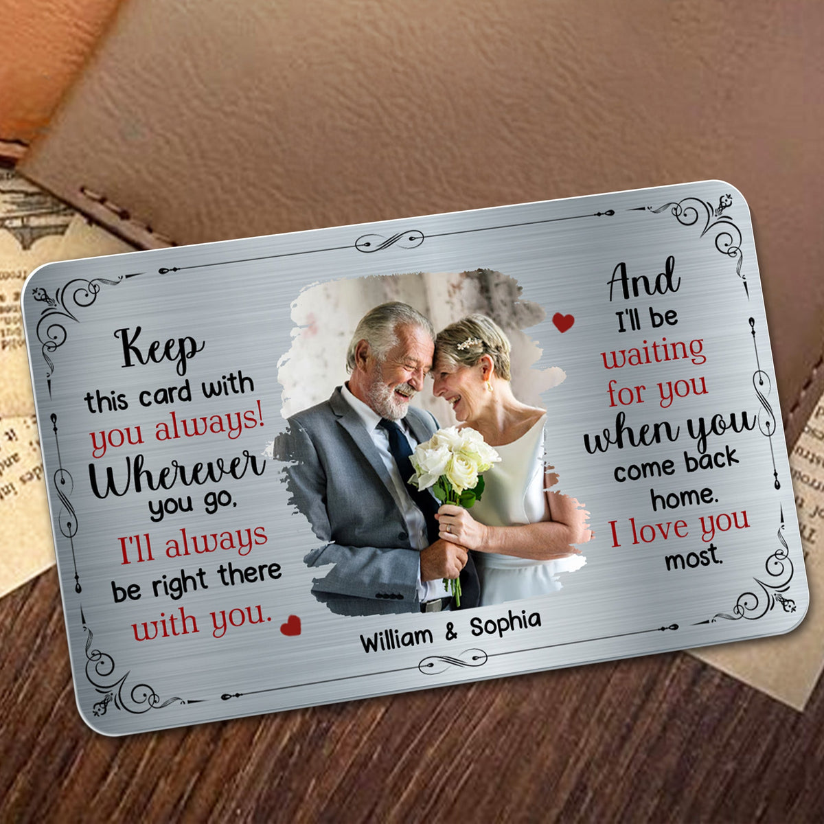 Keep This Card With You Always, Personalized Aluminum Wallet Card, Gift For Spouses