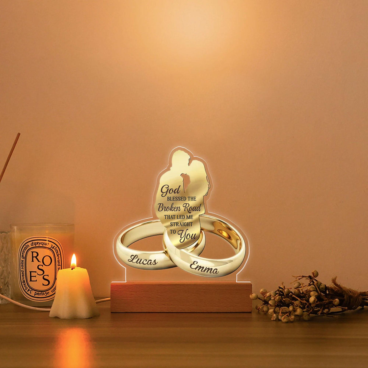 God Blessed The Broken Road That Led Me Straight To You - Personalized 3D LED Light Wooden Base - Gift For Couple, Valentines Gift, Anniversary Gift